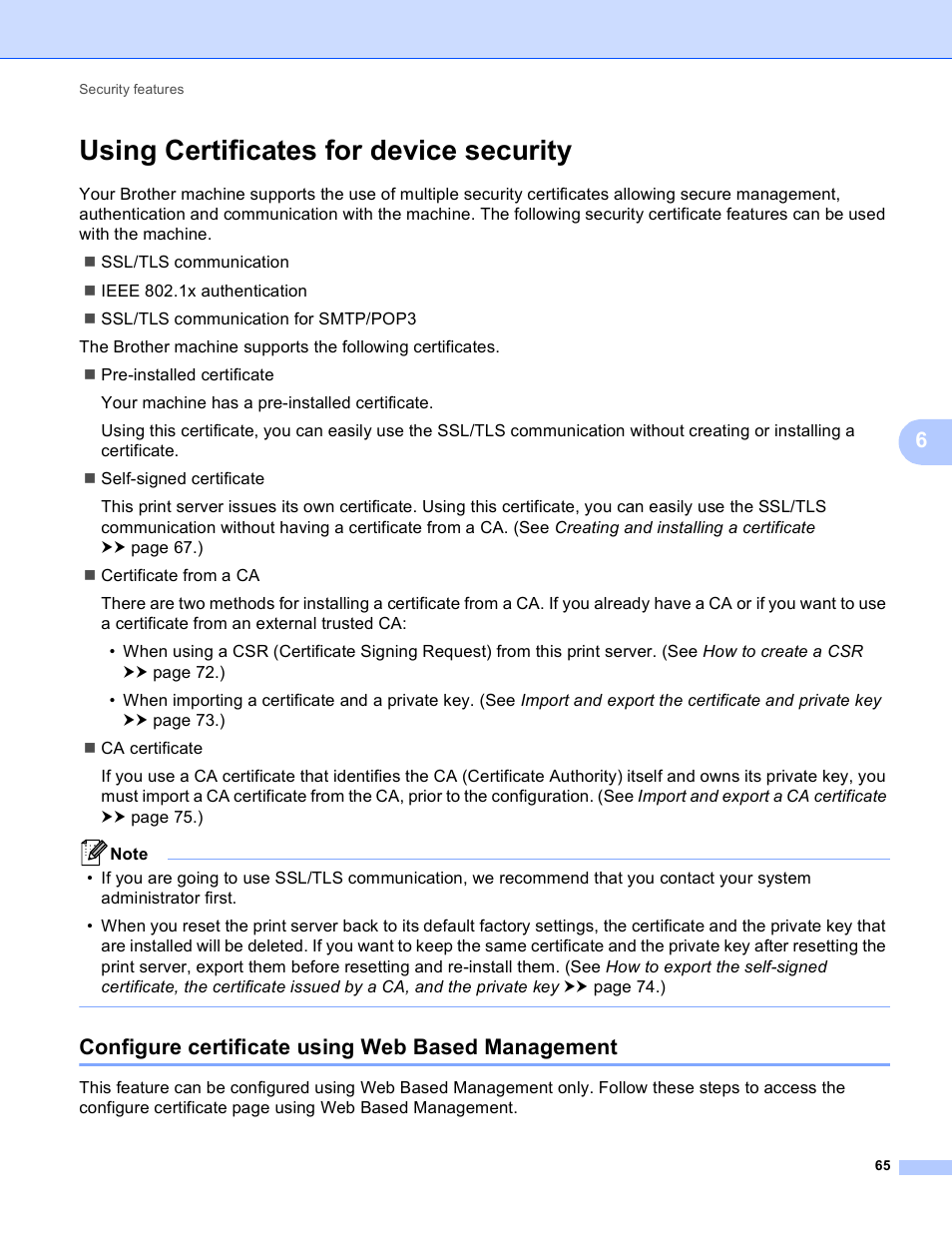 Using certificates for device security, Configure certificate using web based management, Using certificates for device security uu | Brother HL-S7000DN User Manual | Page 71 / 117