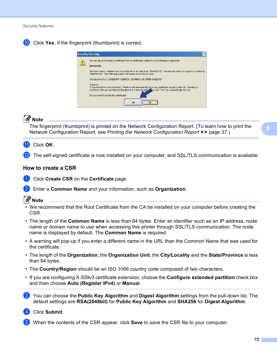 How to create a csr | Brother HL-S7000DN User Manual | Page 78 / 117