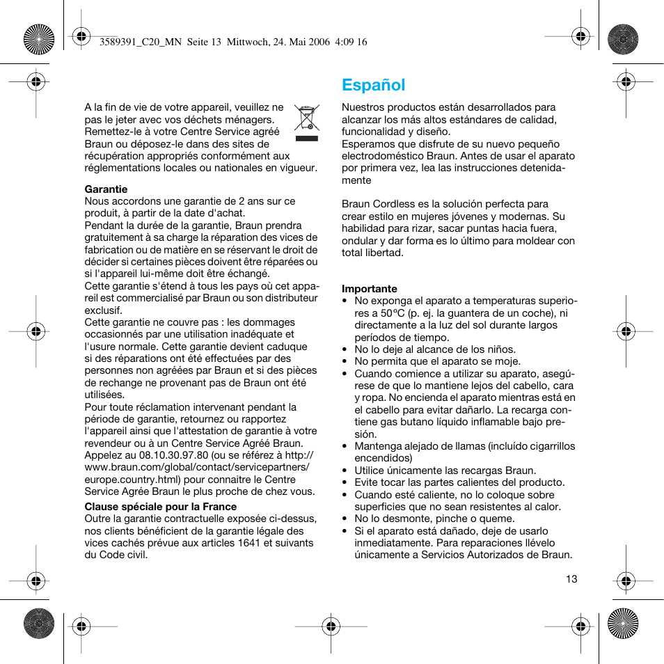 Español | Braun C Club Cordless Styler User Manual | Page 12 / 45