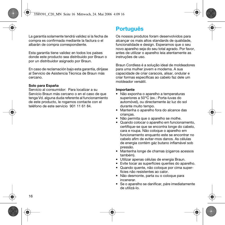 Português | Braun C Club Cordless Styler User Manual | Page 15 / 45