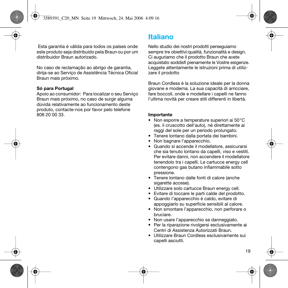 Italiano | Braun C Club Cordless Styler User Manual | Page 18 / 45