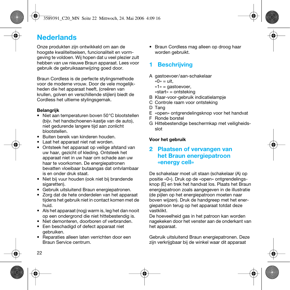 Nederlands | Braun C Club Cordless Styler User Manual | Page 21 / 45