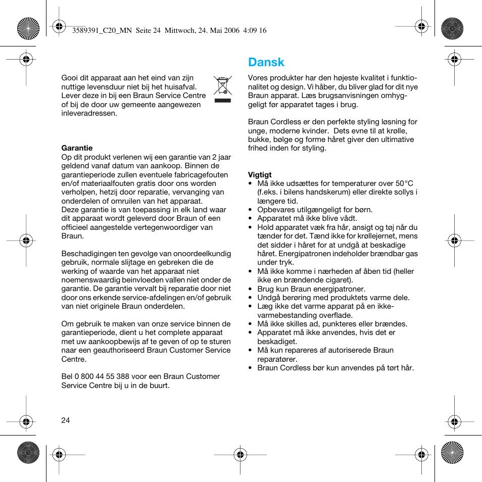 Dansk | Braun C Club Cordless Styler User Manual | Page 23 / 45