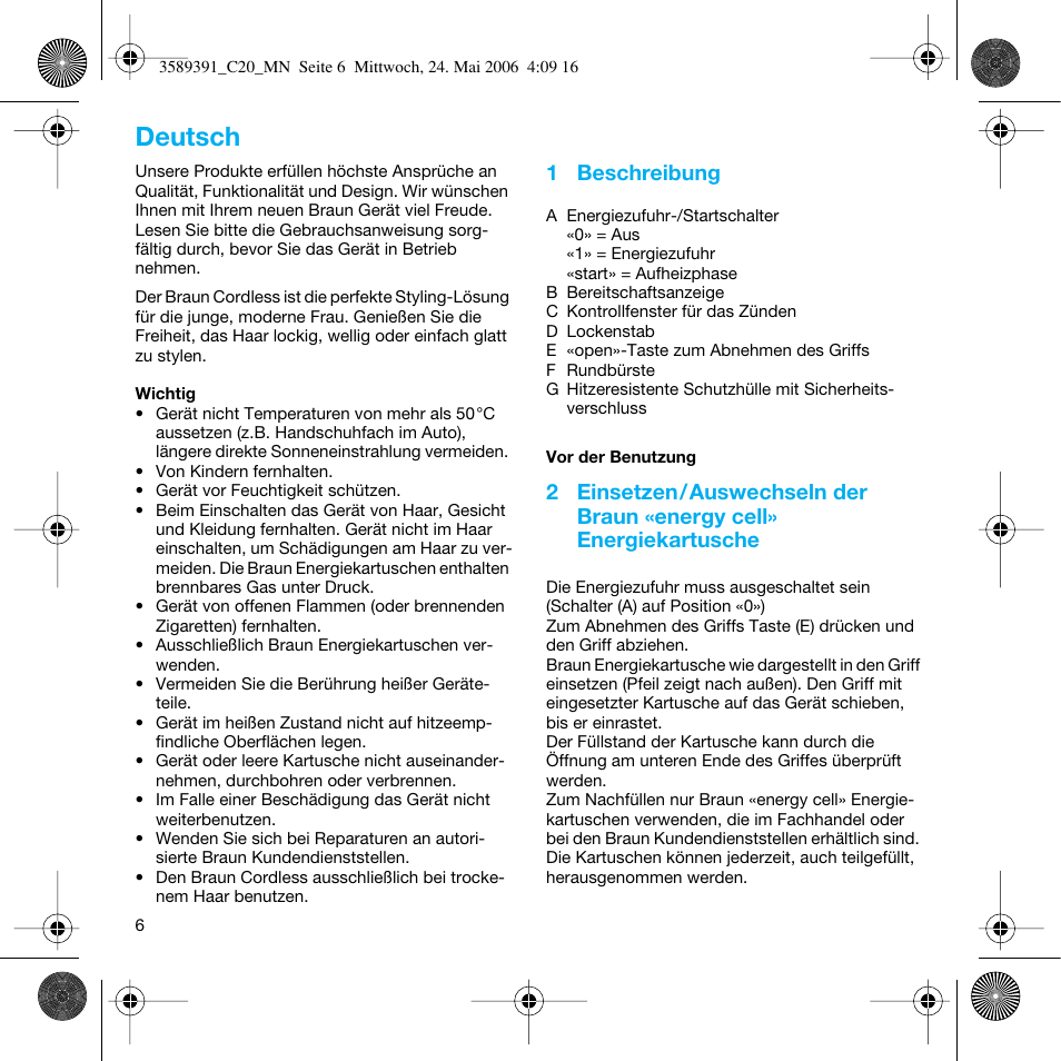 Deutsch | Braun C Club Cordless Styler User Manual | Page 5 / 45