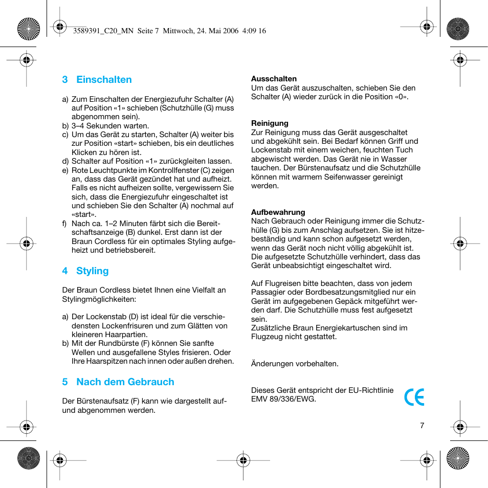 Braun C Club Cordless Styler User Manual | Page 6 / 45