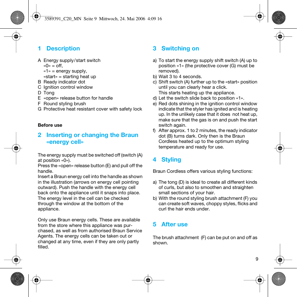 Braun C Club Cordless Styler User Manual | Page 8 / 45