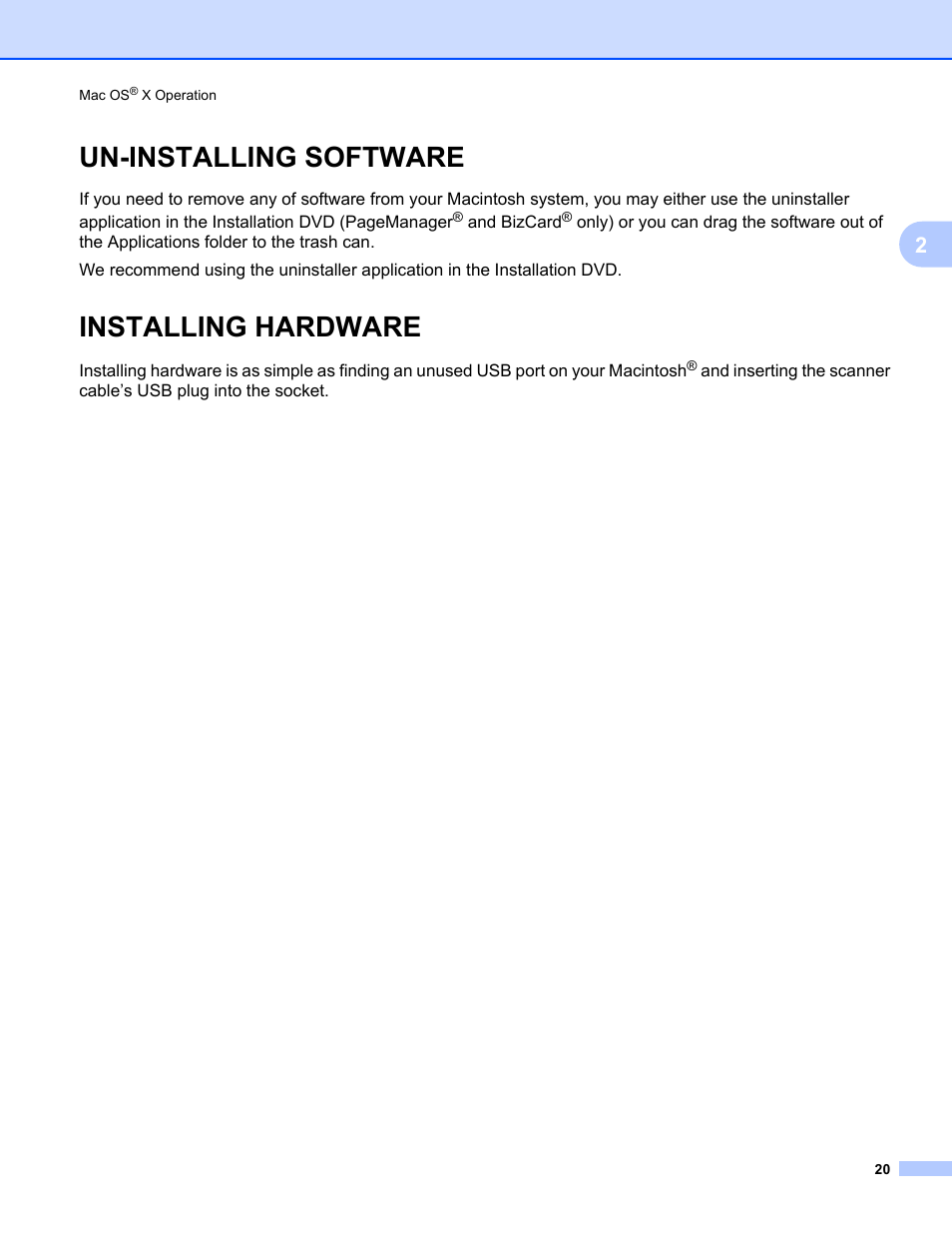 Un-installing software, Installing hardware, Un-installing software installing hardware | Brother DS-600 User Manual | Page 38 / 57