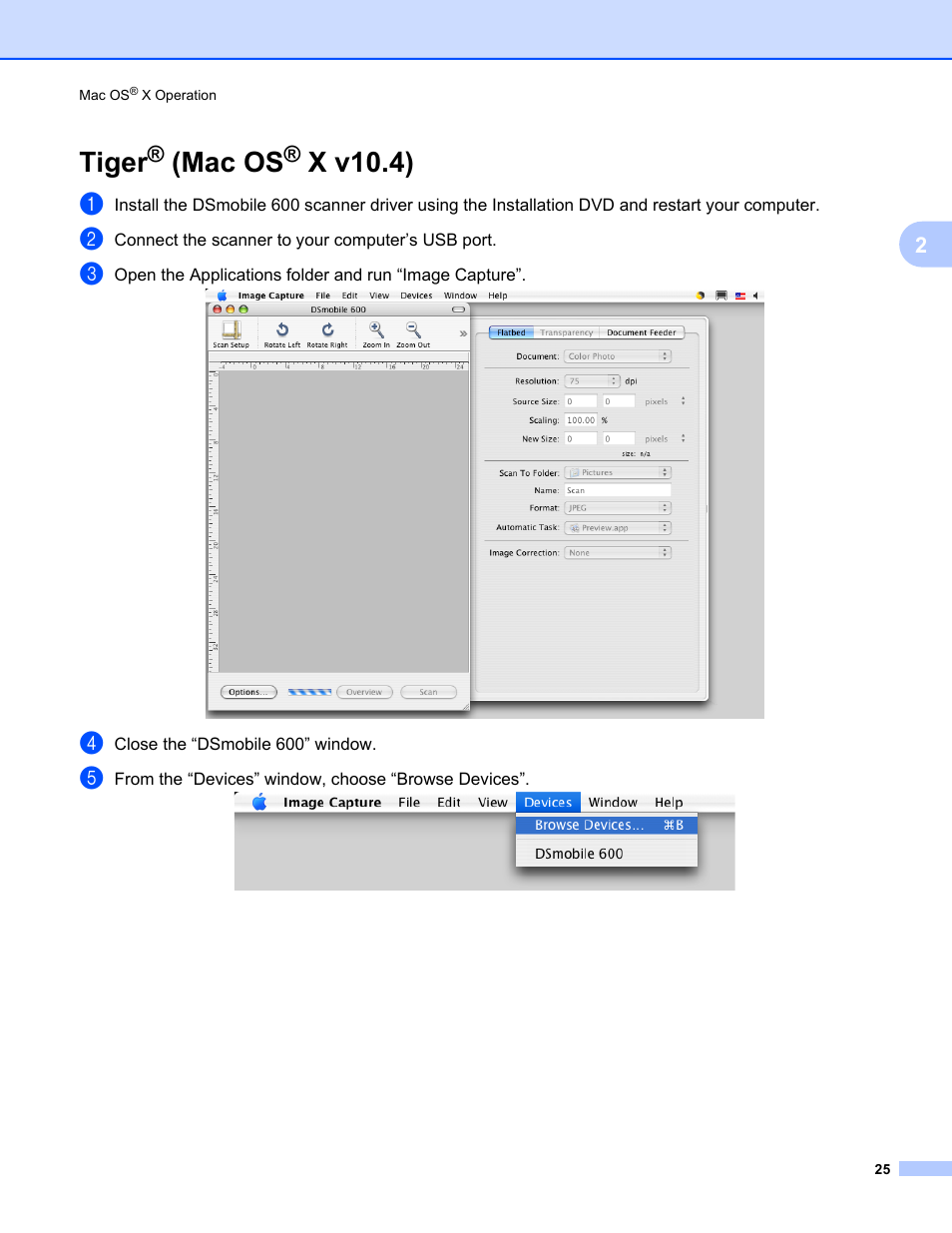 Tiger® (mac os® x v10.4), Tiger, Mac os | X v10.4) | Brother DS-600 User Manual | Page 43 / 57