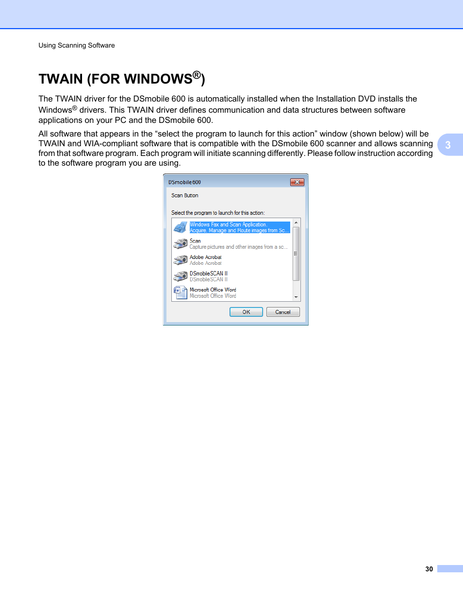 Twain (for windows®), Twain (for windows | Brother DS-600 User Manual | Page 48 / 57