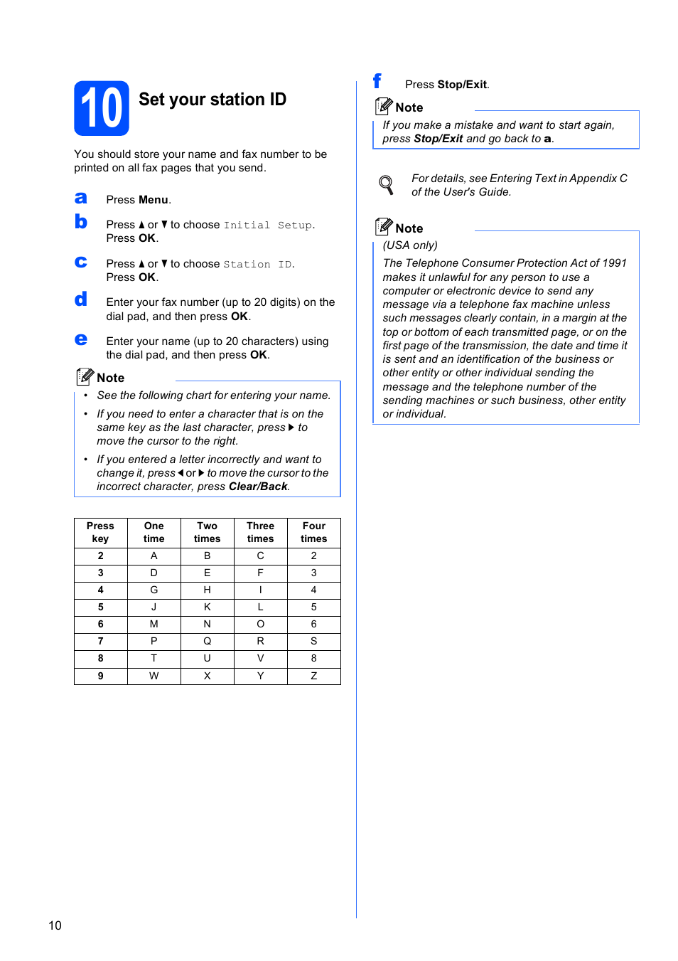 10 set your station id, Set your station id | Brother MFC-6490CW User Manual | Page 10 / 48