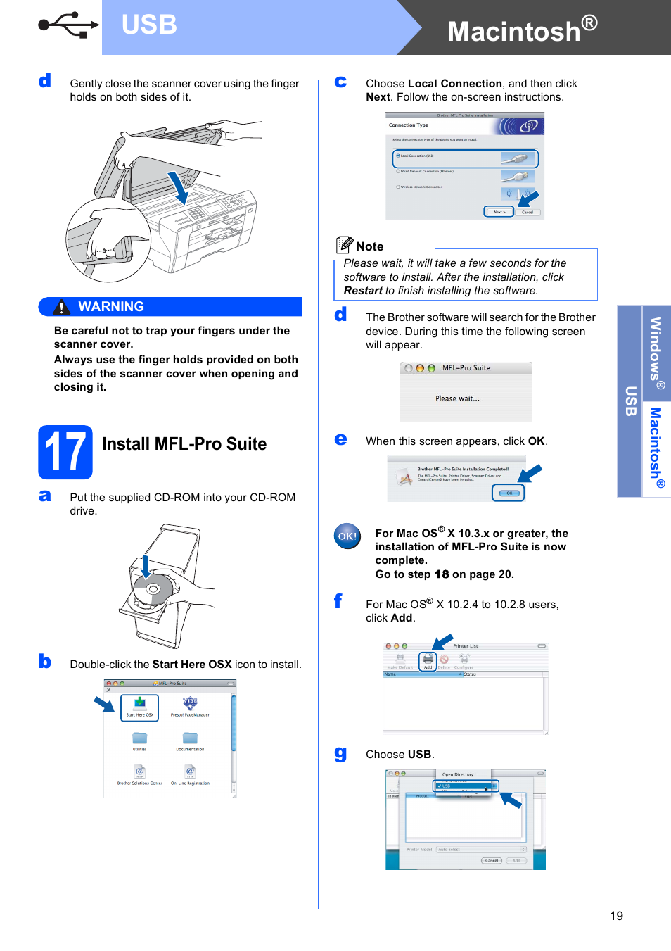 17 install mfl-pro suite, Macintosh, Install mfl-pro suite | Brother MFC-6490CW User Manual | Page 19 / 48
