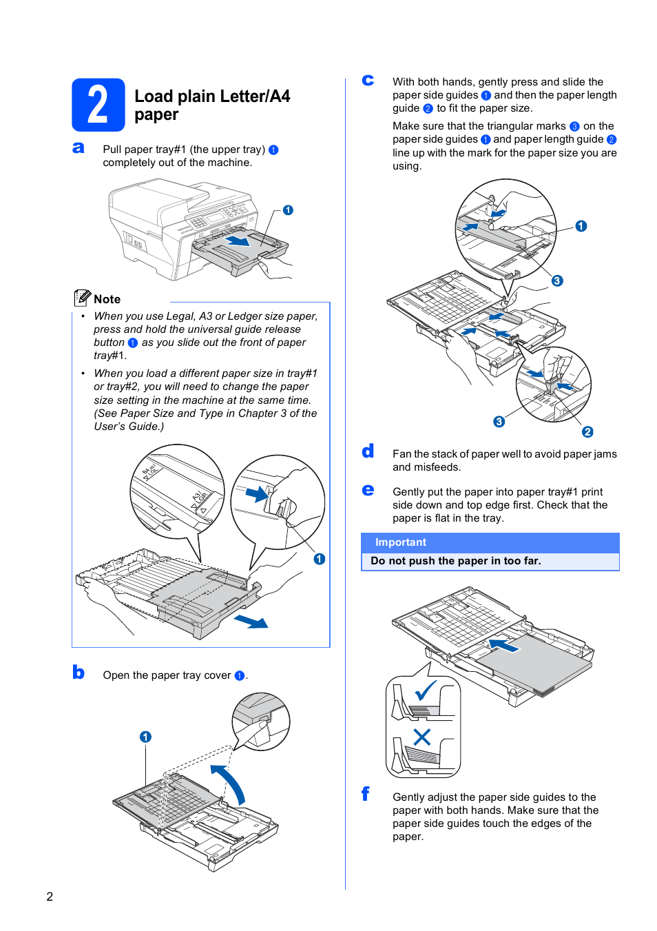 2 load plain letter/a4 paper, Load plain letter/a4 paper | Brother MFC-6490CW User Manual | Page 2 / 48