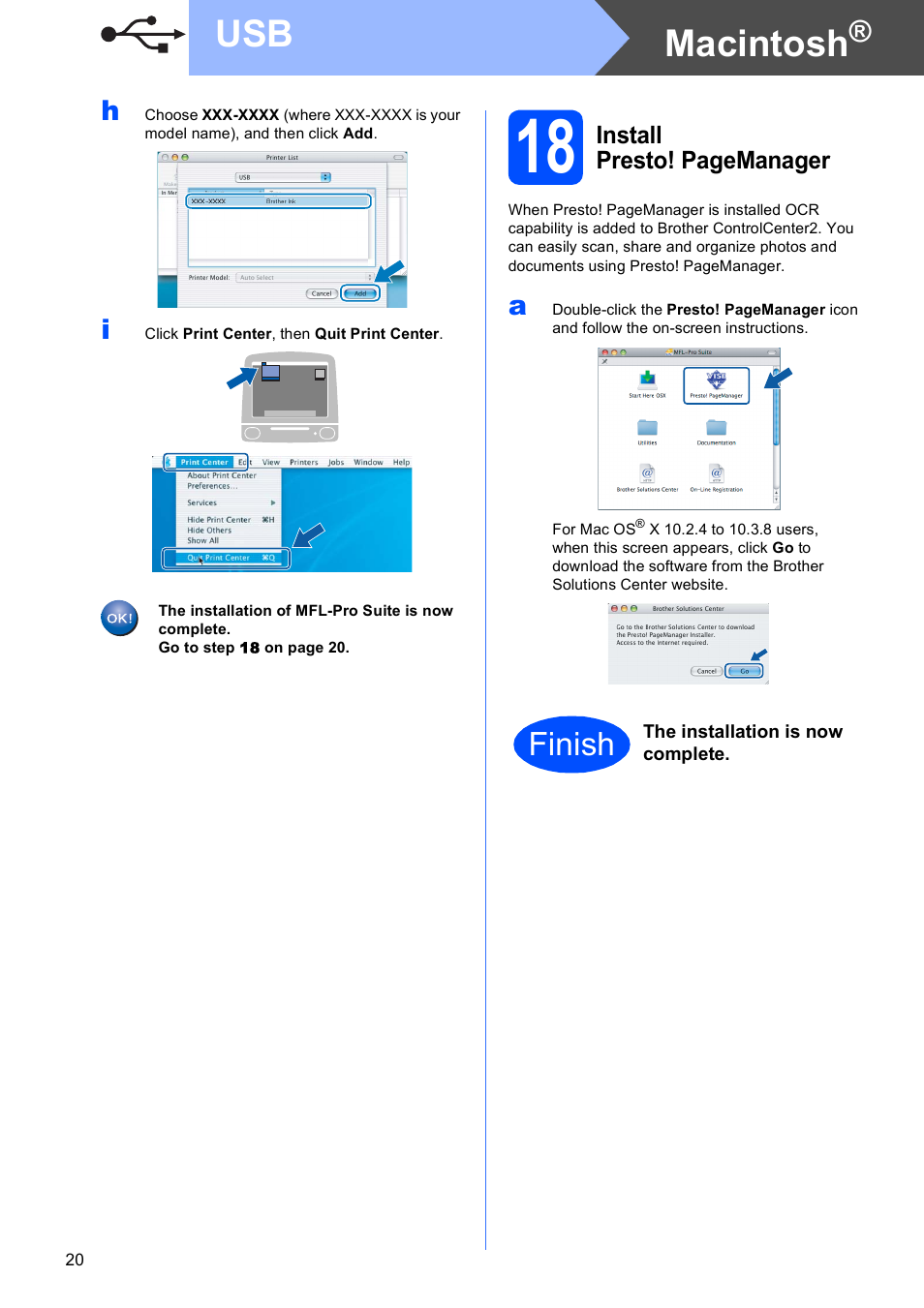 Macintosh, Finish | Brother MFC-6490CW User Manual | Page 20 / 48