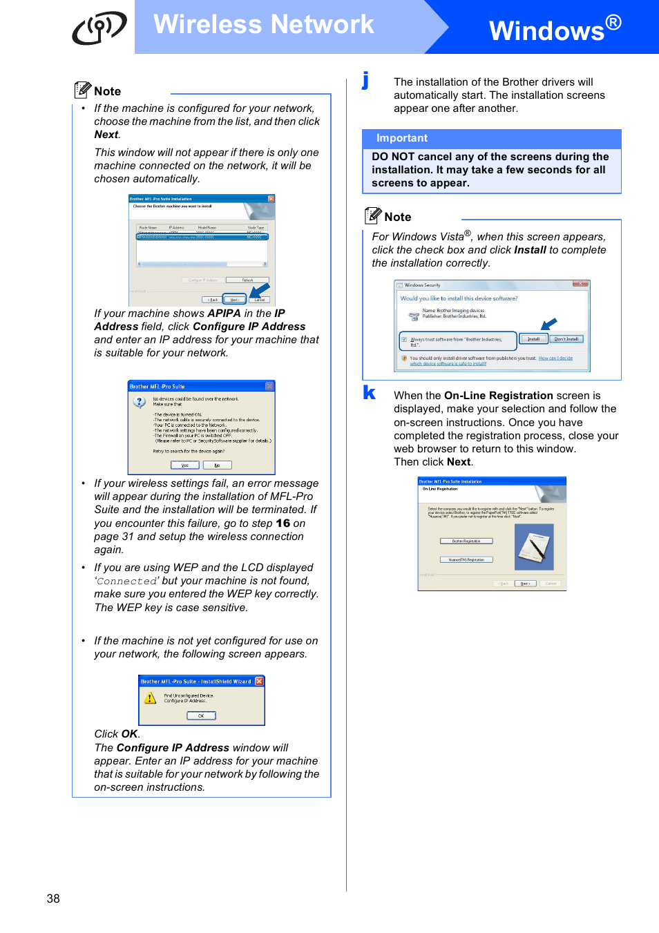 Windows, Wireless network | Brother MFC-6490CW User Manual | Page 38 / 48