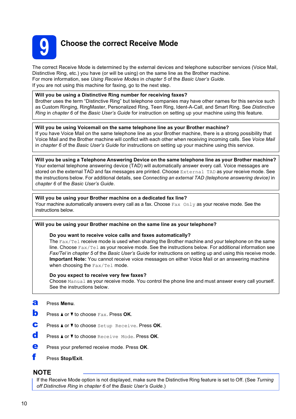 9 choose the correct receive mode, Choose the correct receive mode | Brother MFC-J470DW User Manual | Page 10 / 36