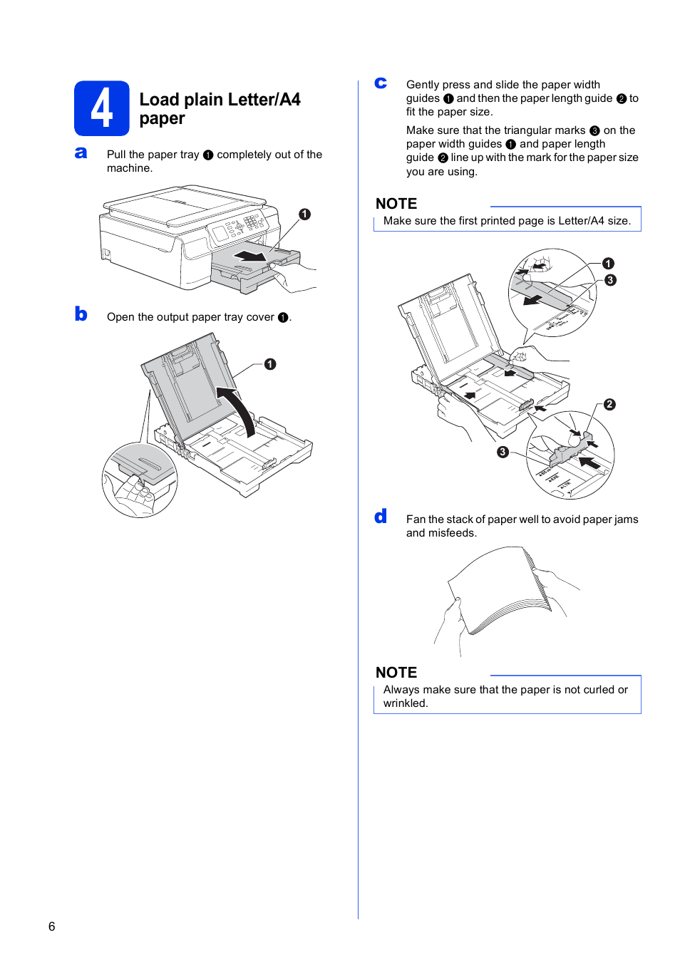 4 load plain letter/a4 paper, Load plain letter/a4 paper | Brother MFC-J470DW User Manual | Page 6 / 36