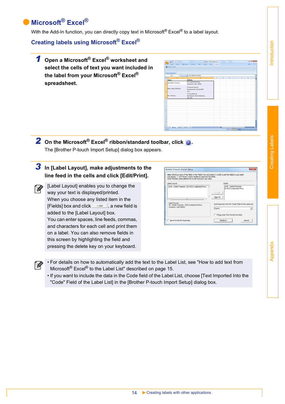 Microsoft, Excel | Brother QL-1060N User Manual | Page 15 / 48