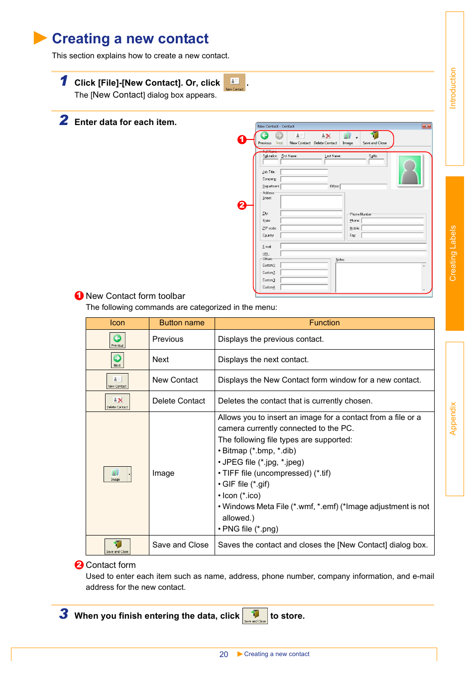 Creating a new contact | Brother QL-1060N User Manual | Page 21 / 48