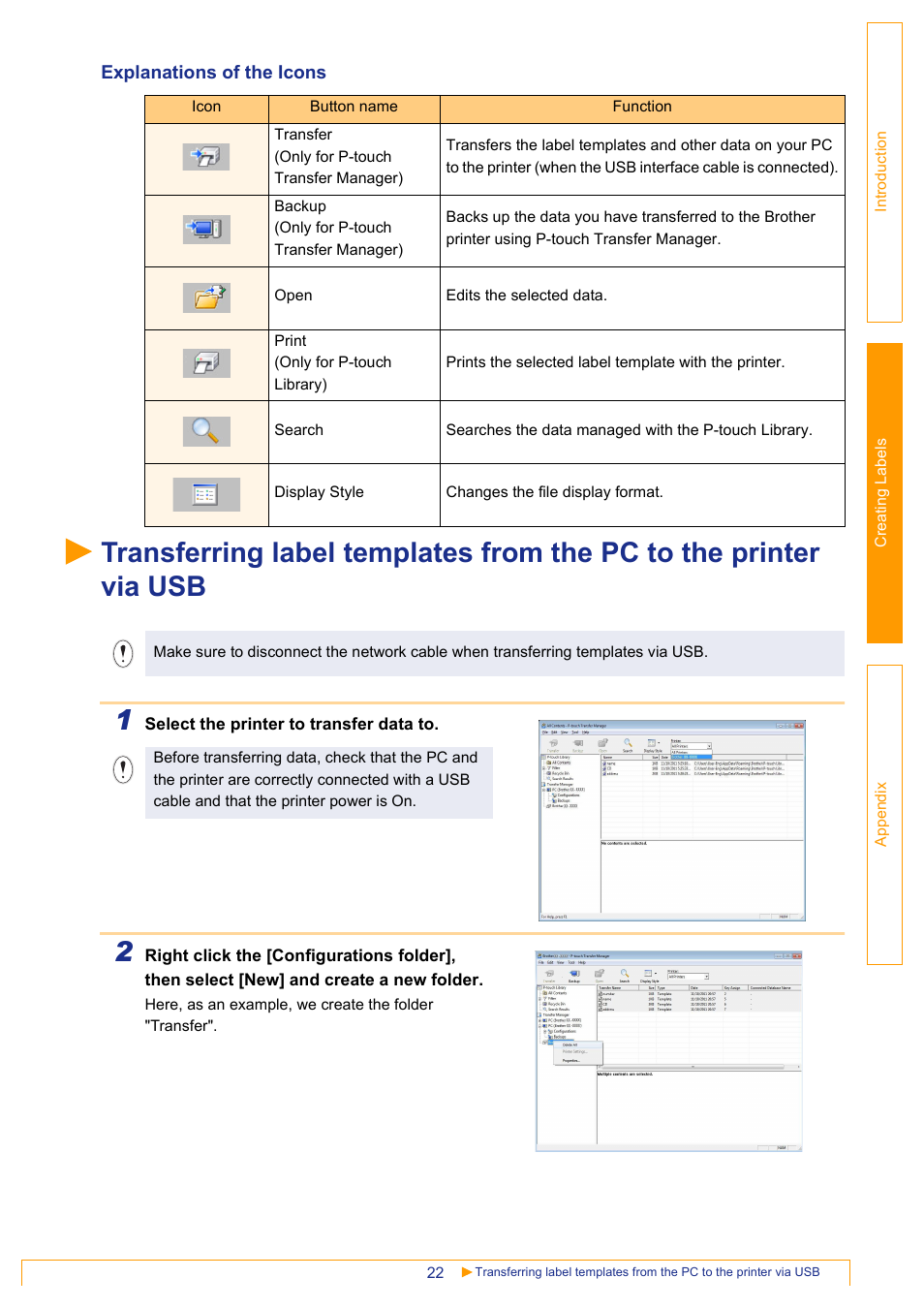 Explanations of the icons | Brother QL-1060N User Manual | Page 23 / 48