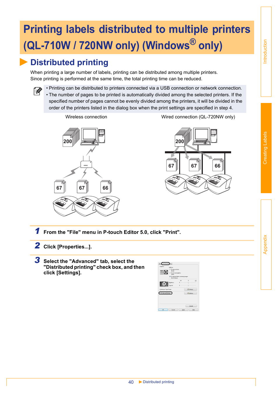 Distributed printing, Windows® only), Only) | Brother QL-1060N User Manual | Page 41 / 48