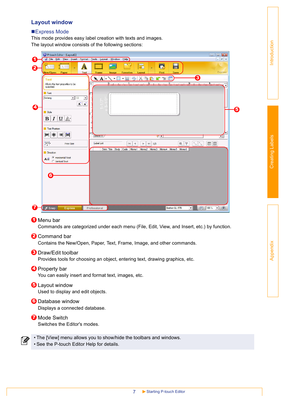 Layout window | Brother QL-1060N User Manual | Page 8 / 48
