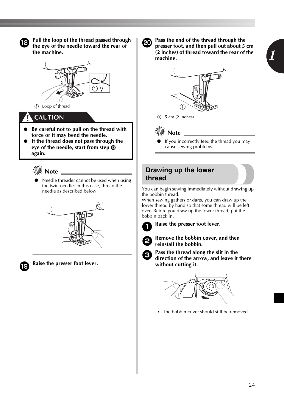Drawing up the lower thread, Caution | Brother SB530T User Manual | Page 25 / 104
