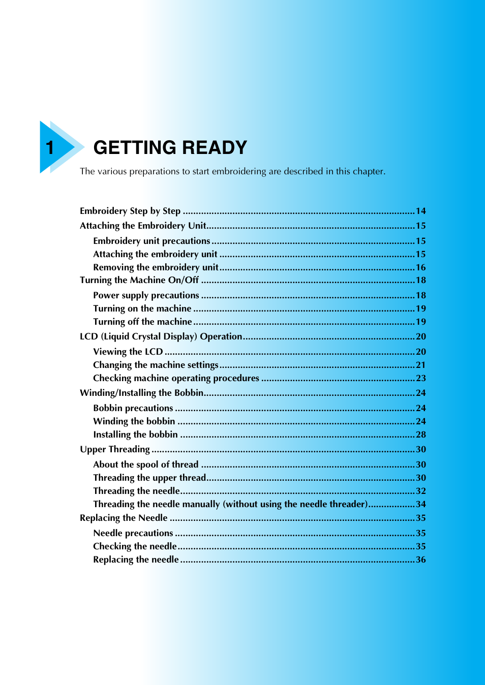 1getting ready | Brother PE-770 User Manual | Page 15 / 88