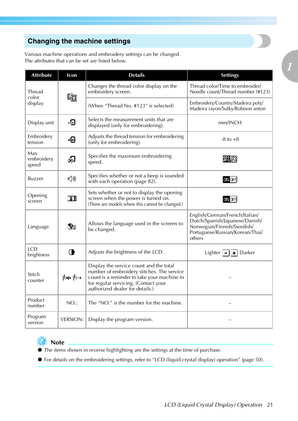 Changing the machine settings | Brother PE-770 User Manual | Page 23 / 88