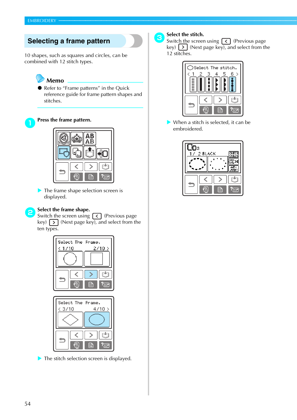 Selecting a frame pattern | Brother PE-770 User Manual | Page 56 / 88