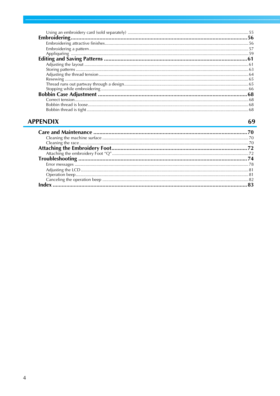Appendix 69 | Brother PE-770 User Manual | Page 6 / 88