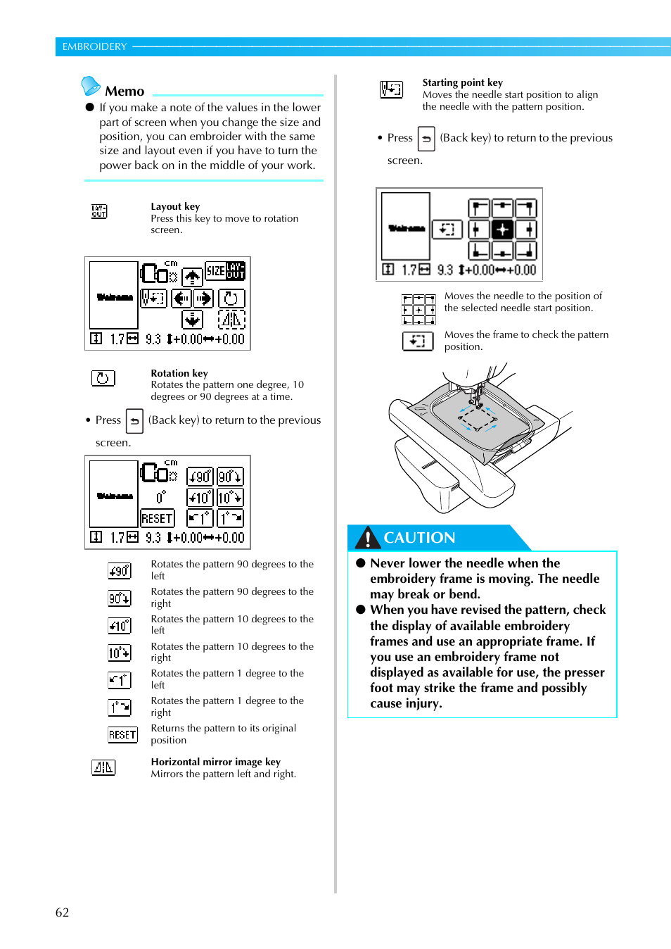 Caution | Brother PE-770 User Manual | Page 64 / 88