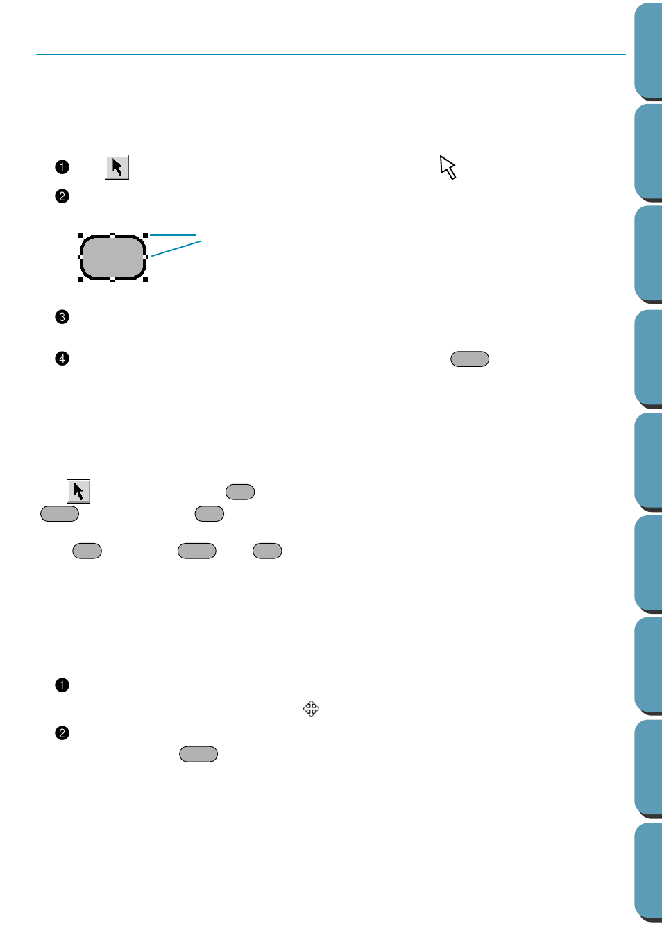 Selection mode, Selecting patterns, Selecting patterns 2 | Moving patterns, Selecting patterns 1, Moving patterns 1 | Brother PE-DESIGN Ver.432 User Manual | Page 112 / 224
