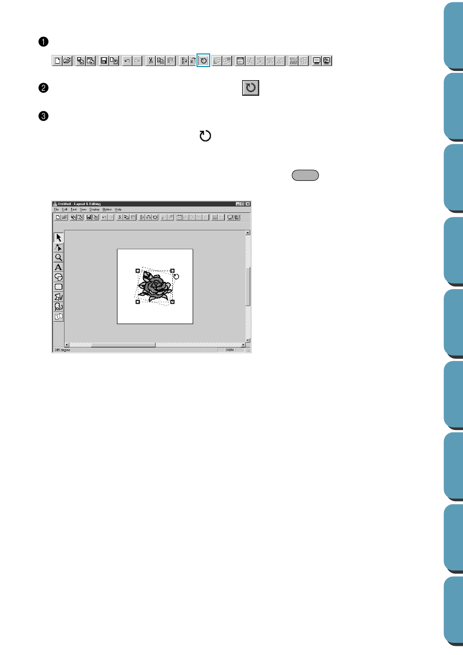 Rotating a pattern, Rotating a pattern 1 | Brother PE-DESIGN Ver.432 User Manual | Page 114 / 224