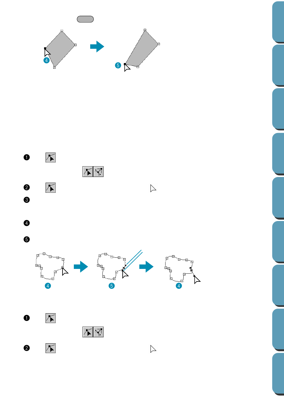 Reorienting a tangent to a point, Inserting points, Add or delete a point, see “inserting points | Reorienting a tangent to a point 1, Inserting points 1 | Brother PE-DESIGN Ver.432 User Manual | Page 116 / 224
