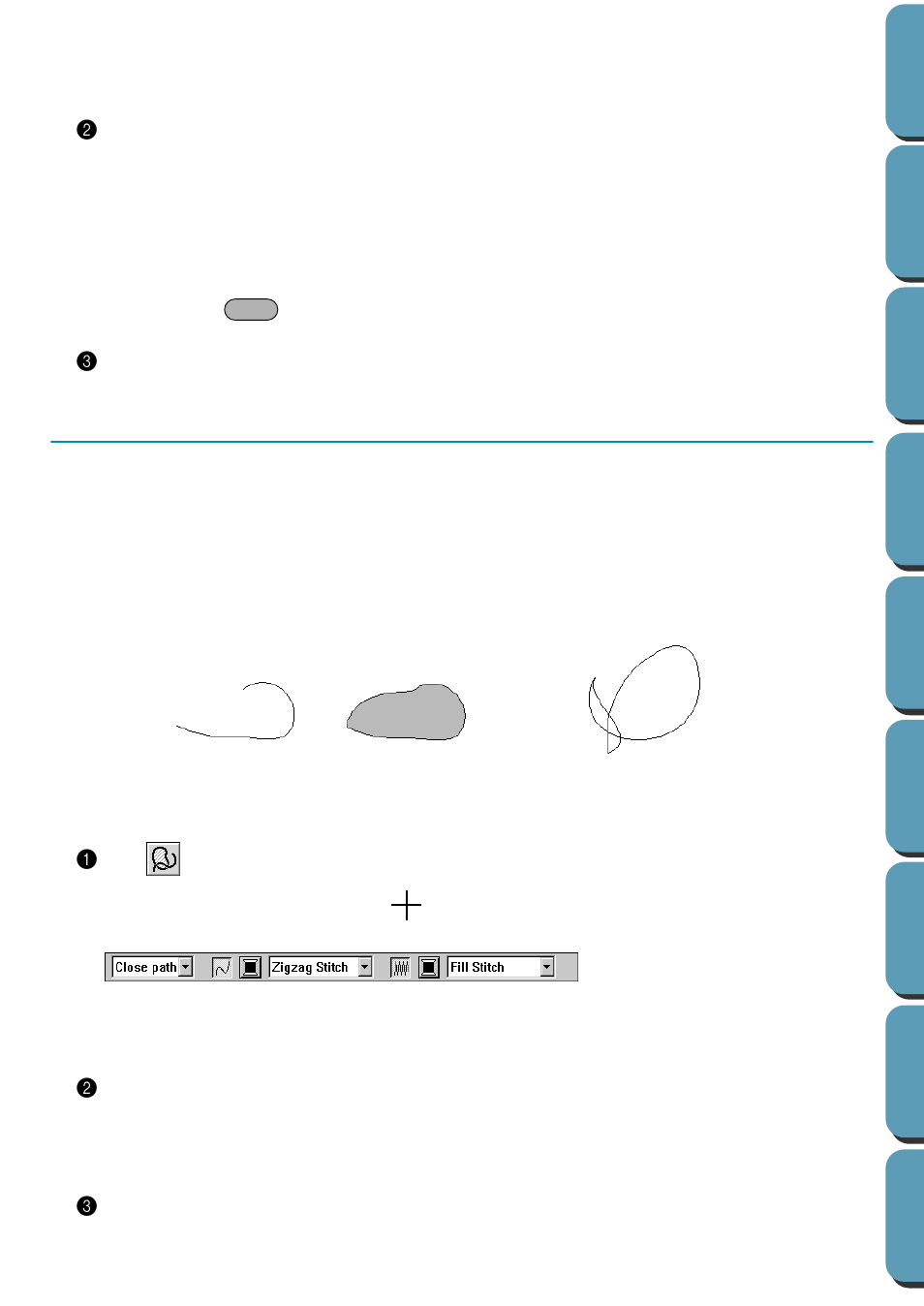 Curve drawing mode, Drawing a curve, Drawing a curve 1 | Brother PE-DESIGN Ver.432 User Manual | Page 125 / 224