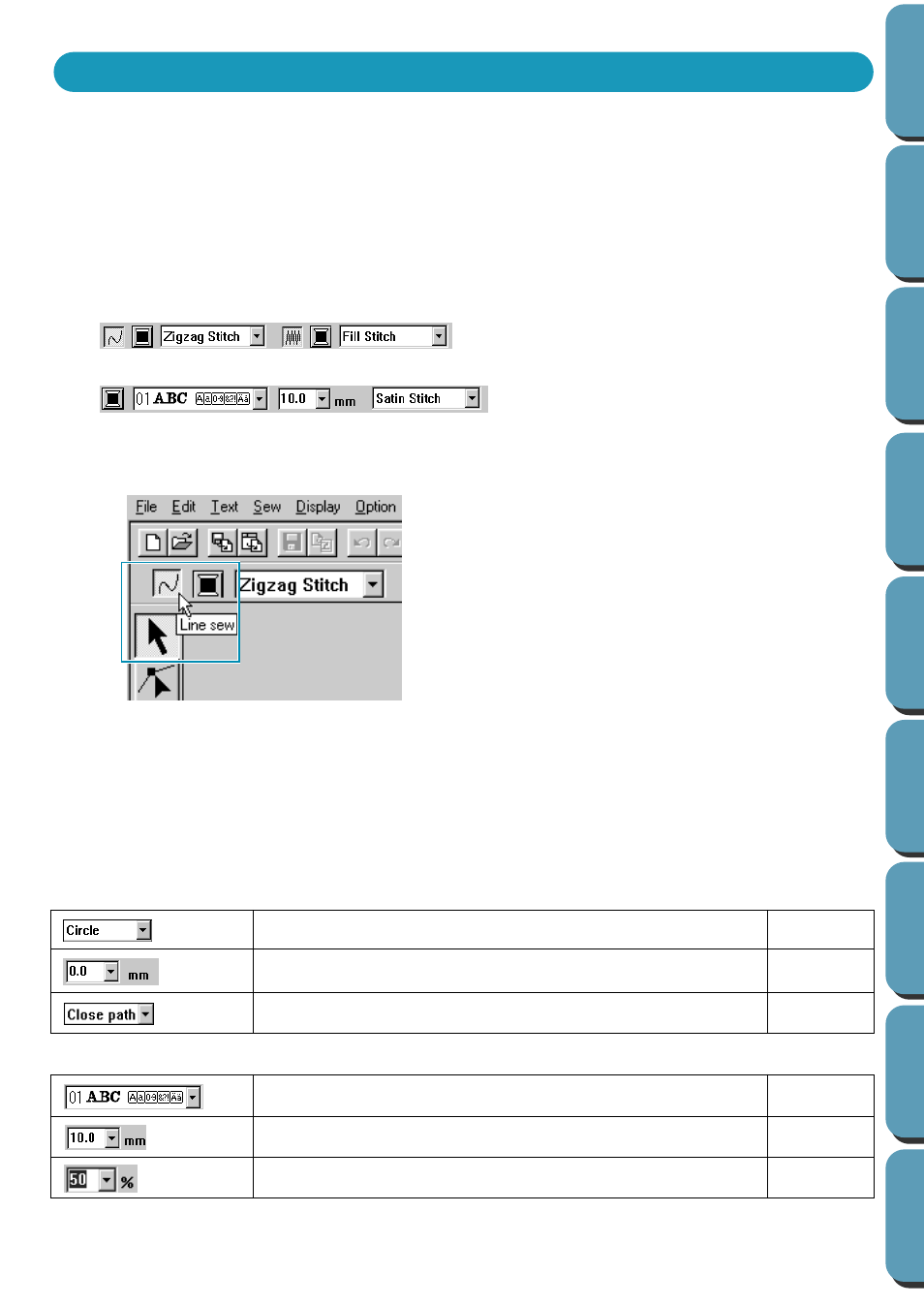 Using the sewing attributes bar | Brother PE-DESIGN Ver.432 User Manual | Page 128 / 224