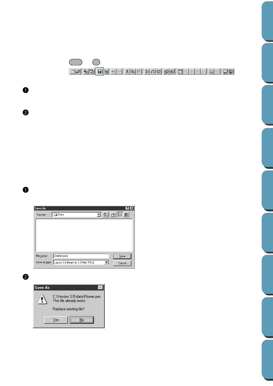 Save, Save as, Save • save as | Brother PE-DESIGN Ver.432 User Manual | Page 146 / 224