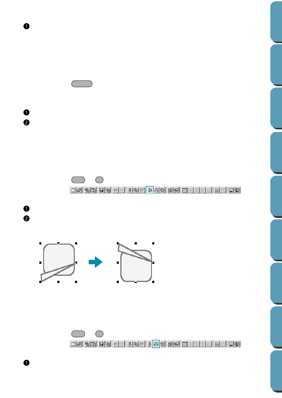 Delete, Mirror – horizontal, Mirror – vertical | Delete • mirror – horizontal • mirror – vertical | Brother PE-DESIGN Ver.432 User Manual | Page 154 / 224