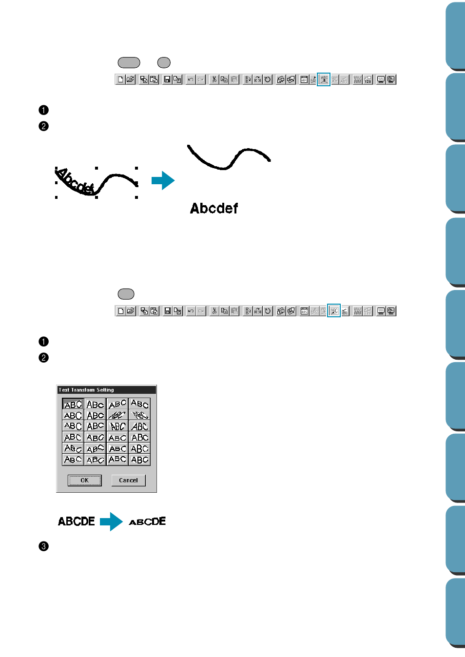 Release text from path, Transform text, Release text from path • transform text | Release text from path” belo | Brother PE-DESIGN Ver.432 User Manual | Page 165 / 224