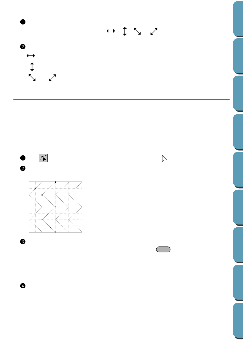 Scaling lines, Point edit mode, Moving points | Scaling lines 1, Moving points 1 | Brother PE-DESIGN Ver.432 User Manual | Page 202 / 224