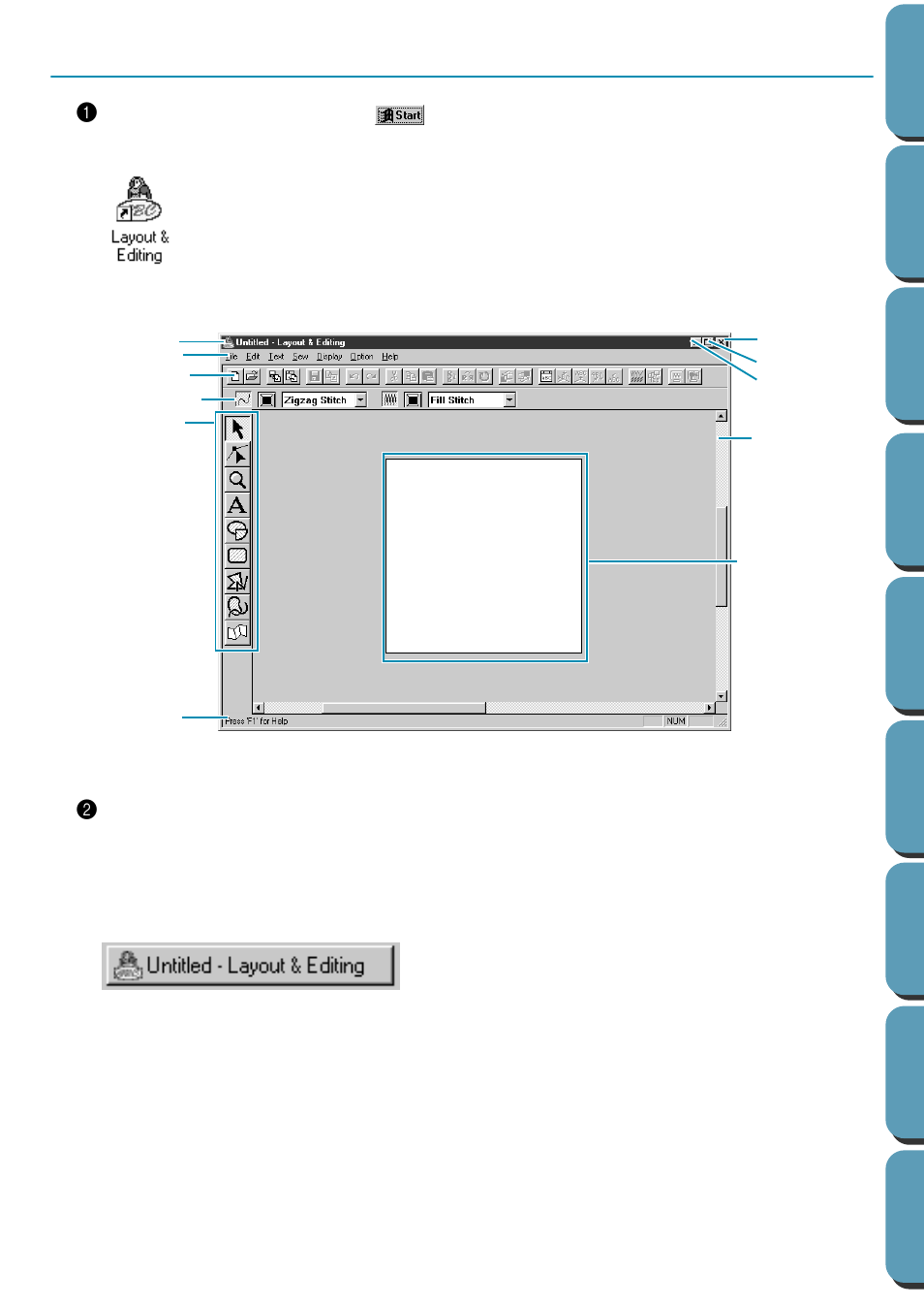 Step 1 starting layout & editing, Starting layout & editing, Step 1 | Brother PE-DESIGN Ver.432 User Manual | Page 32 / 224
