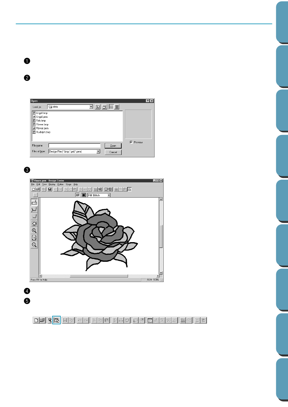 Importing embroidery patterns from design center, Step 2 | Brother PE-DESIGN Ver.432 User Manual | Page 33 / 224