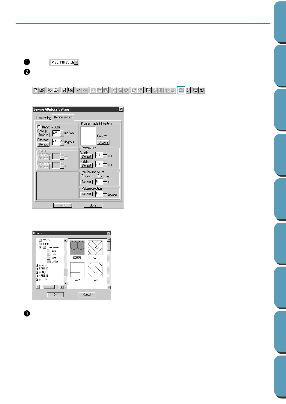 Step 11 selecting a programmed fill stitch, Selecting a programmed fill stitch, Step 11 | Brother PE-DESIGN Ver.432 User Manual | Page 45 / 224