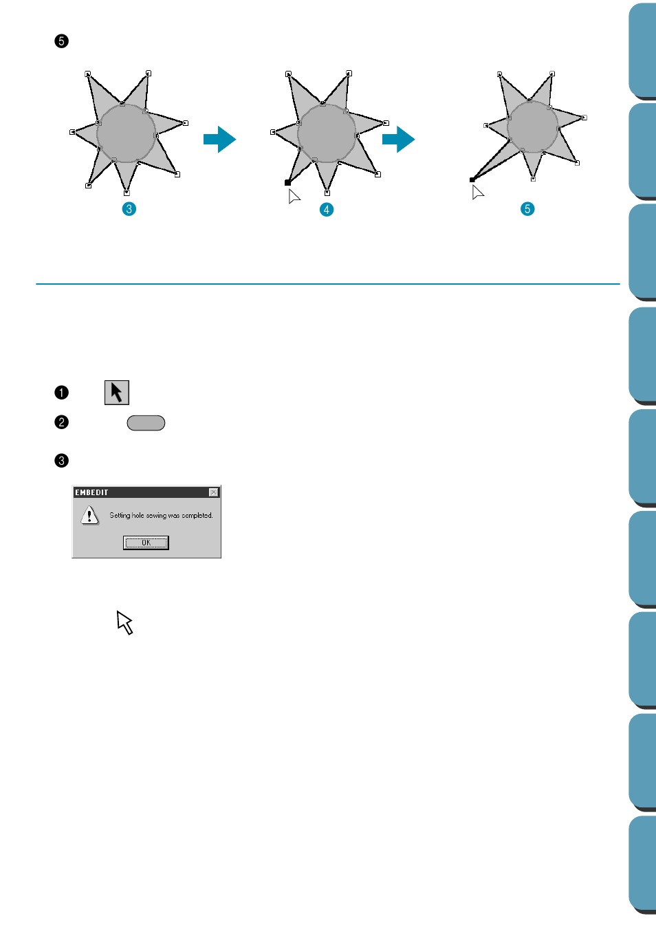 Step 15 setting hole sewing, Setting hole sewing, Step 15 | Brother PE-DESIGN Ver.432 User Manual | Page 49 / 224