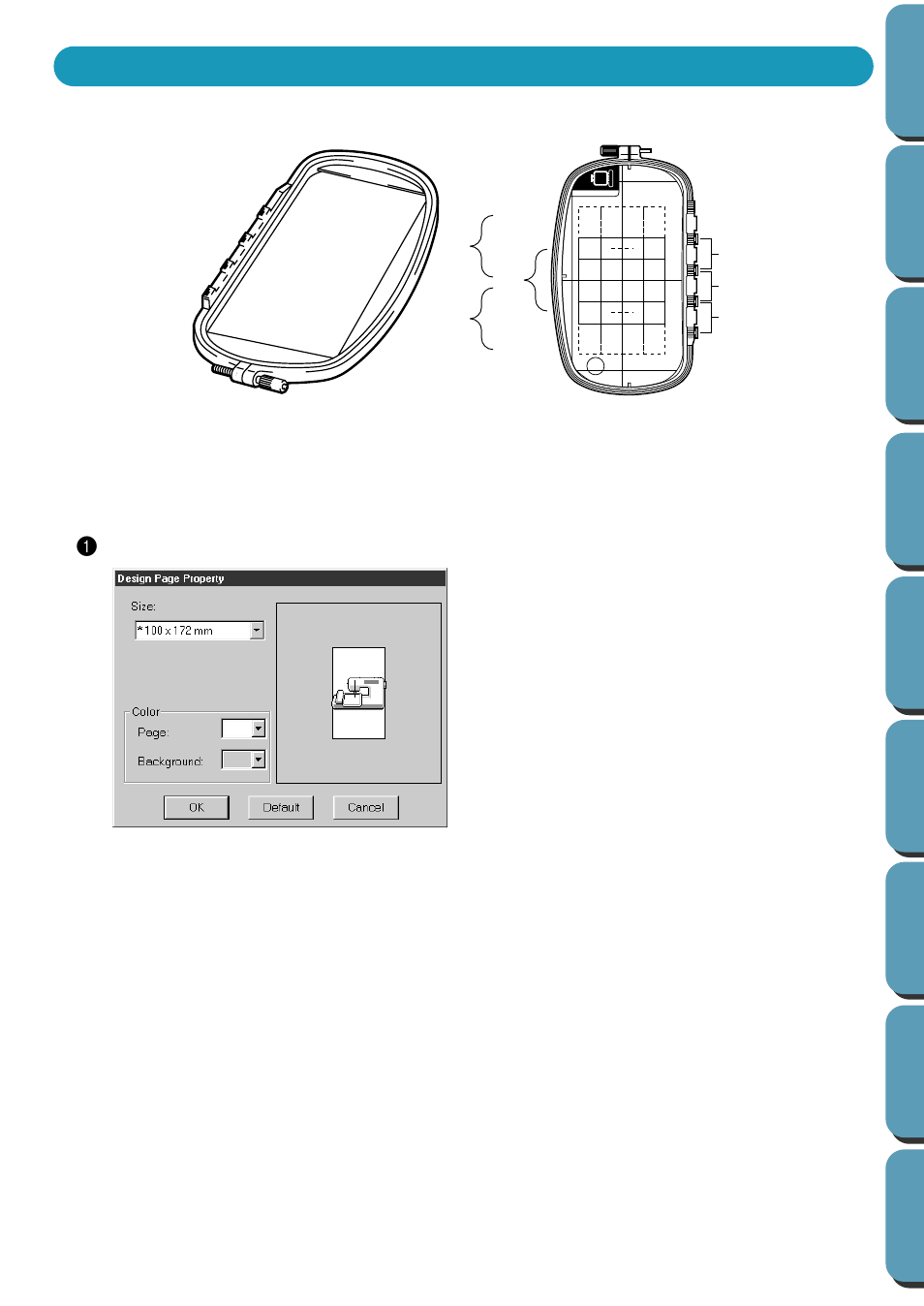 Creating data for the extra-large frame, Select the design page size 1 | Brother PE-DESIGN Ver.432 User Manual | Page 58 / 224