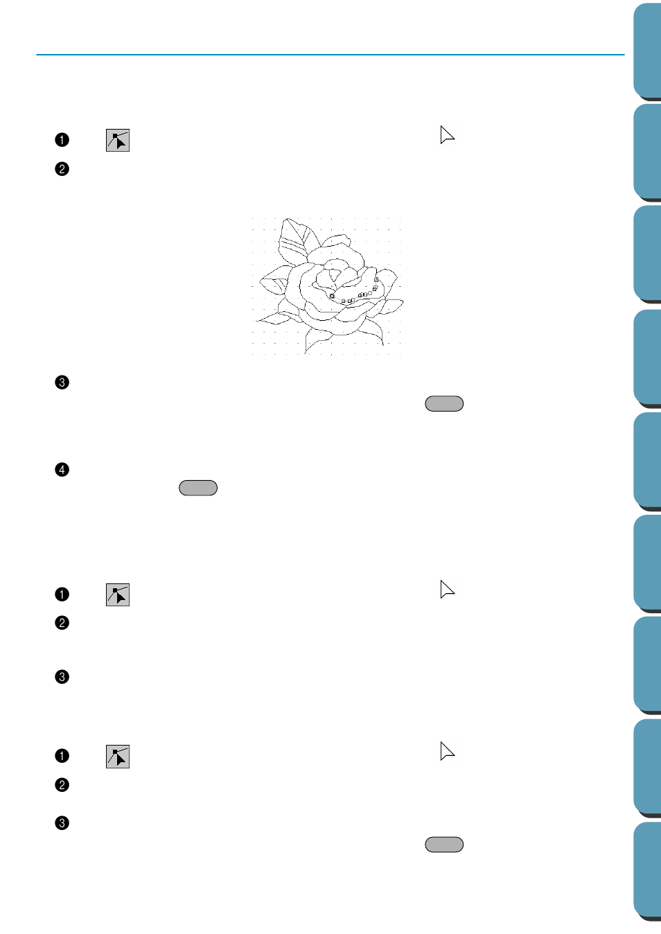 Point edit mode, Moving points, Inserting points | Deleting points, Moving points • inserting points • deleting points, Rectangle drawing mode, Moving points 1, Inserting points 1, Deleting points 1 | Brother PE-DESIGN Ver.432 User Manual | Page 71 / 224