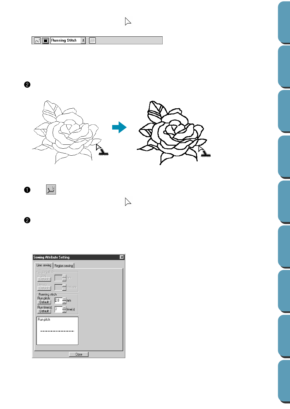 Checking the sewing attributes of an outline, Checking the sewing attributes of an outline 1 | Brother PE-DESIGN Ver.432 User Manual | Page 76 / 224