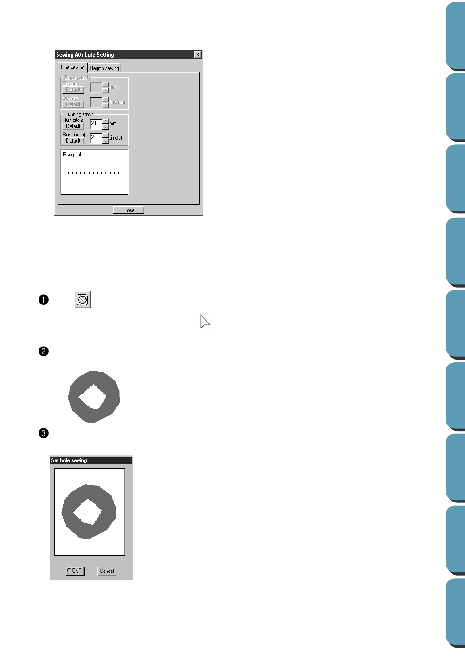 Hole sewing mode | Brother PE-DESIGN Ver.432 User Manual | Page 78 / 224