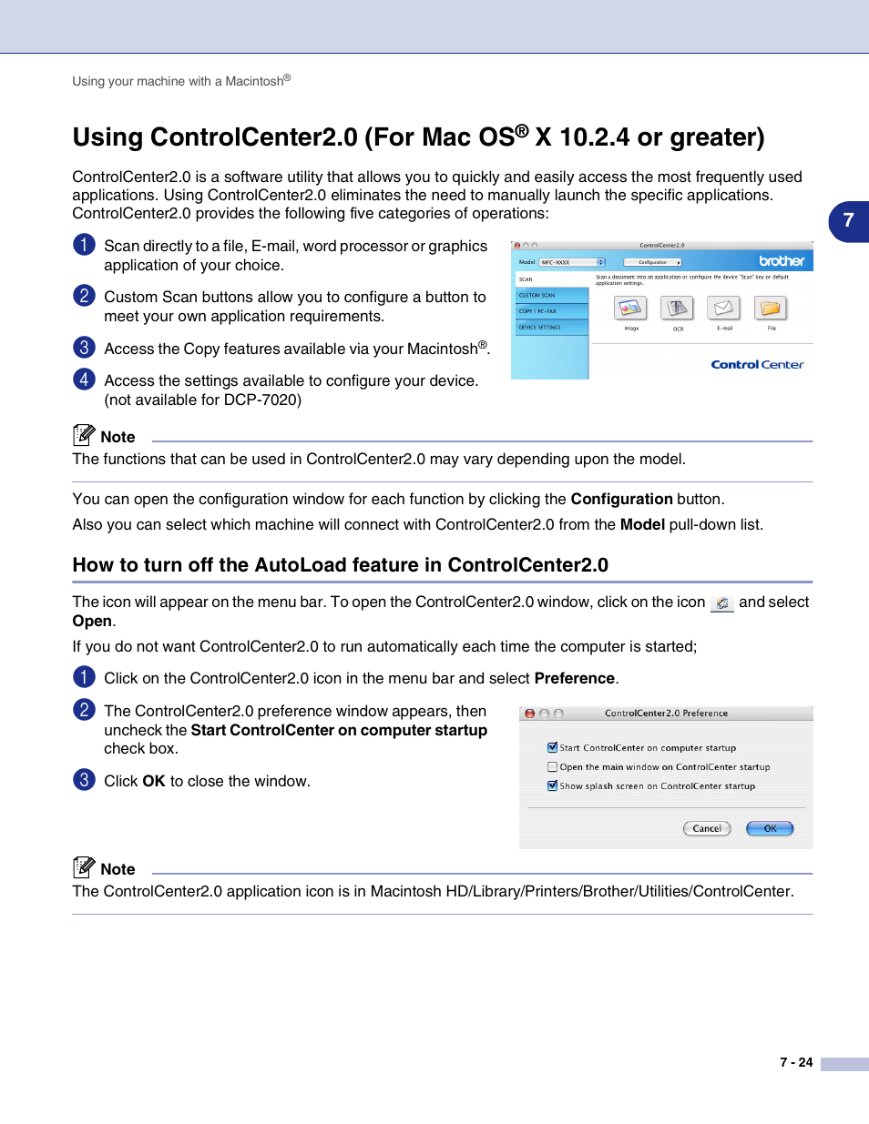 Using controlcenter2.0 (for mac os, X 10.2.4 or greater) -24, See using controlcenter2.0 (for mac os | X 10.2.4 or greater) | Brother MFC-7820N User Manual | Page 101 / 115