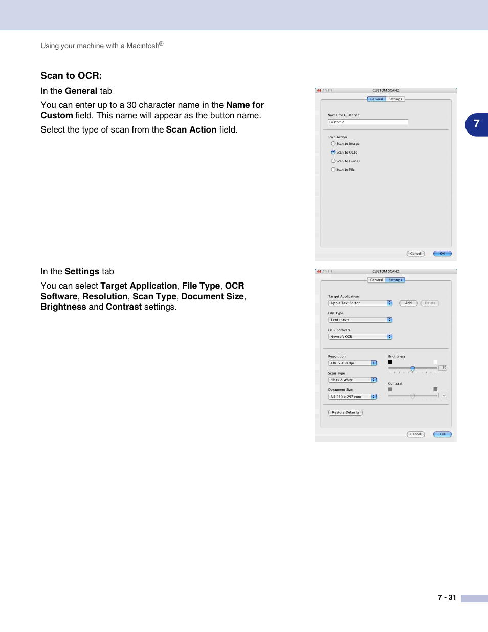 Scan to ocr | Brother MFC-7820N User Manual | Page 108 / 115